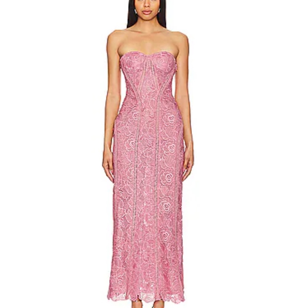 X REVOLVE PARIS LACE MIDI DRESS IN BLUSH size M